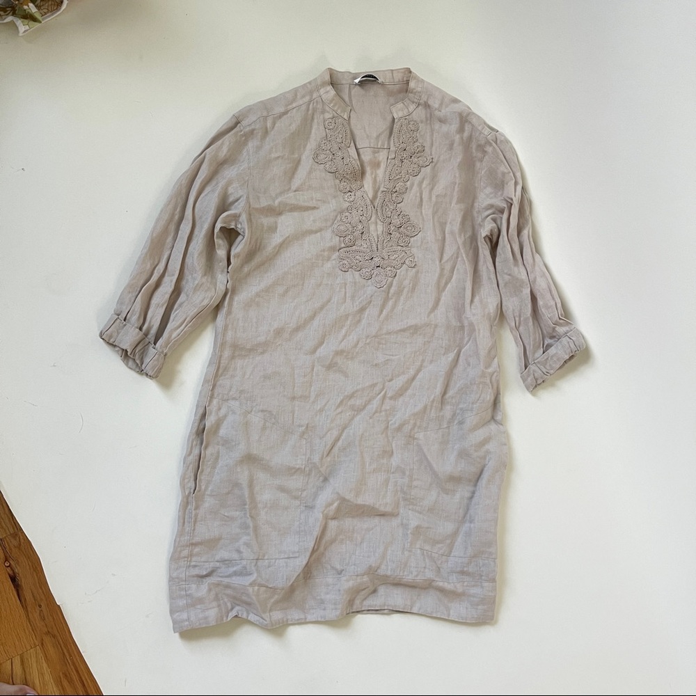Steffen Schraut Linen Embroidered Tunic Dress with pockets size 36FR (4 US)